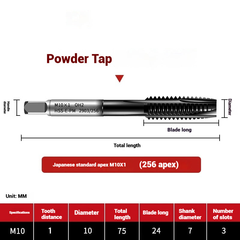 1101-OST High Speed Steel Powder Tap Japanese Standard Apex Screw Point Spiral Powder Metallurgy Tapping Coated Tap Shandong Denso Pricision Tools Co.,Ltd.